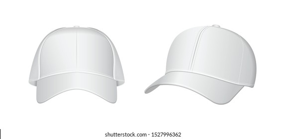 White baseball cap set. Vector realistic illustration for your design