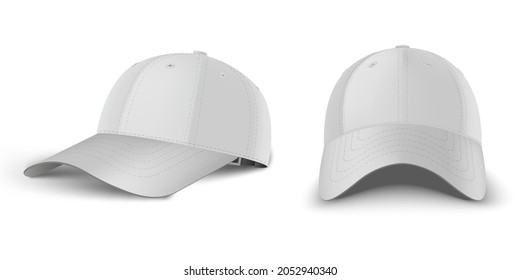 White baseball cap side perspective and side view realistic vector template set.