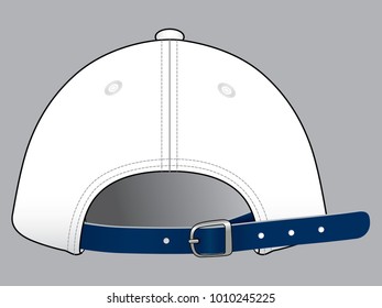 White Baseball Cap With Strap Back With Belt And Blue Leather Strap Design Vector.