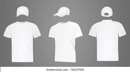 White baseball cap and t shirt. vector illustration