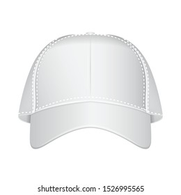 White baseball cap. Vector realistic illustration. Front view for your design
