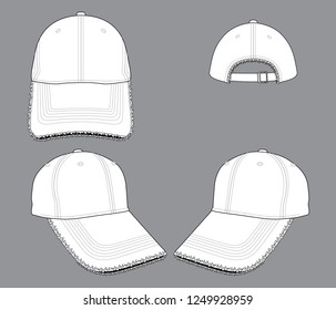 White Baseball Cap Vector 
: Ripped Rim