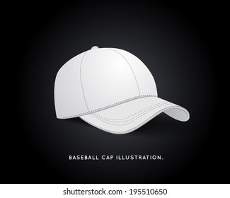 White Baseball Hat Isolated on Dark Background. Vector illustration