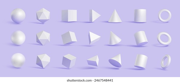 white basic geometric shapes in three different angle view design