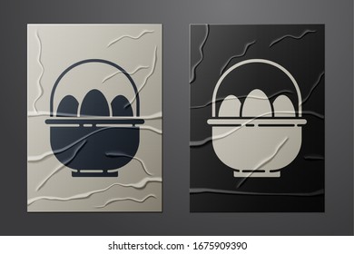Canasta blanca con un icono de huevos de Pascua aislado sobre fondo de papel desmitificado. Feliz Pascua. Estilo de arte de papel.  Ilustración vectorial