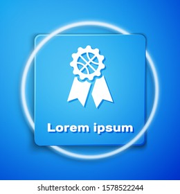 White Basketball award icon isolated on blue background. Blue square button. Vector Illustration