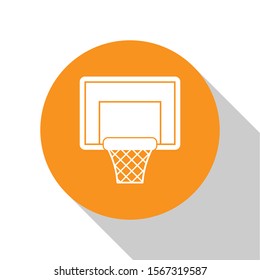 White Basketball backboard icon isolated on white background. Orange circle button. Vector Illustration