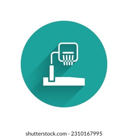 White Basketball backboard icon isolated with long shadow. Green circle button. Vector