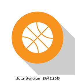 White Basketball ball icon isolated on white background. Sport symbol. Orange circle button. Vector Illustration