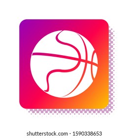 White Basketball ball icon isolated on white background. Sport symbol. Square color button. Vector Illustration