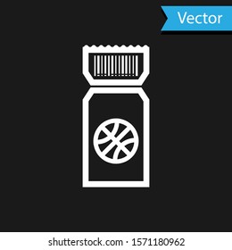 White Basketball game ticket icon isolated on black background.  Vector Illustration