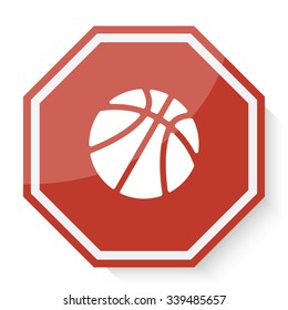 White Basketball icon on red stop sign web app