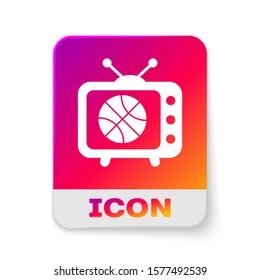 White Basketball match on tv program icon isolated on white background. Rectangle color button. Vector Illustration