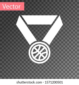 White Basketball medal with ribbon icon isolated on transparent background.  Vector Illustration
