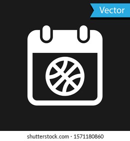 White Basketball on sport calendar icon isolated on black background.  Vector Illustration