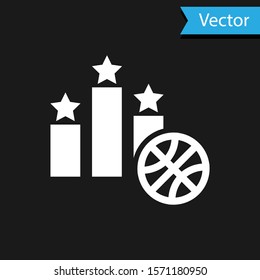 White Basketball over sports winner podium icon isolated on black background.  Vector Illustration