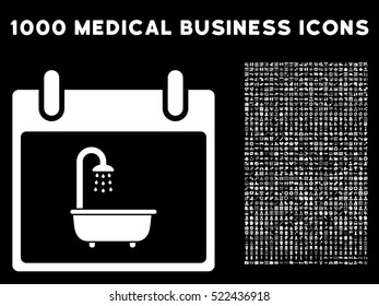 White Bath Calendar Day vector icon with 1000 medical business pictograms. Set style is flat symbols, white color, black background.