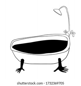White bath with dark water. Vector illustration on white background. For cards, posters, decor, t shirt design, logo.