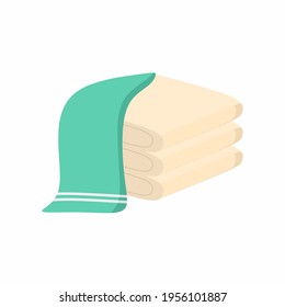White bath towel icon cartoon style. Fluffy textile for wiping. A folded towels in the bathroom or spa. Cleaning house tool element isolated on white background. Bathroom elements vector illustration