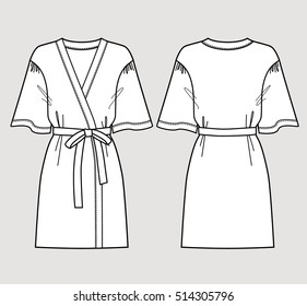 White bathrobe for women. Vector illustration. Front and back views.