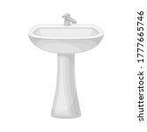 White Bathroom Sink Basin with Tap Isolated on White Background Vector Illustration