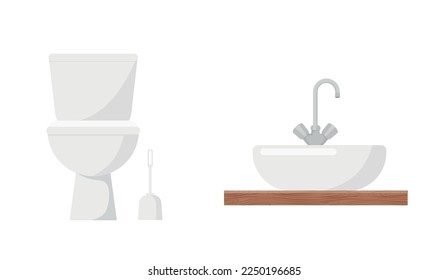 Cuenca de Sink del baño blanco con tazón de agua y toallero aislado en vectores de fondo blanco Ilustración10