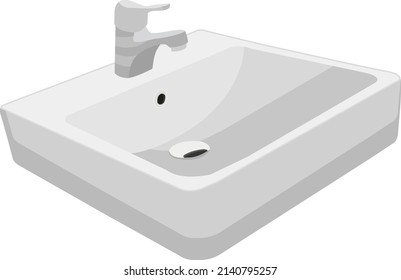 White bathroom sink, illustration, vector on a white background.