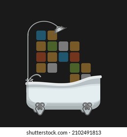 White bathtub on a black background. Vector illustration