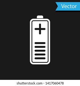White Battery charge level indicator icon isolated on black background. Vector Illustration