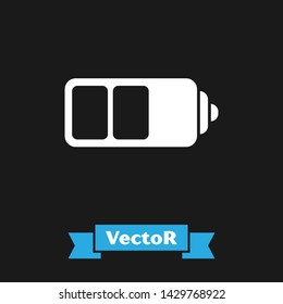 White Battery charge level indicator icon isolated on black background.  Vector Illustration
