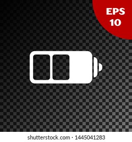 White Battery charge level indicator icon isolated on transparent dark background.  Vector Illustration