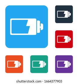 White Battery charge level indicator icon isolated on white background. Set icons in color square buttons. Vector Illustration