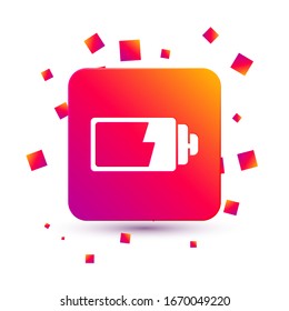 White Battery charge level indicator icon isolated on white background. Square color button. Vector Illustration