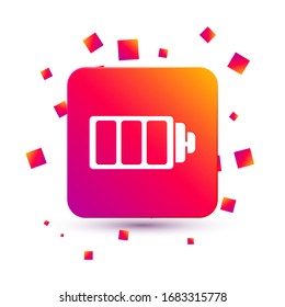 White Battery charge level indicator icon isolated on white background. Square color button. Vector Illustration