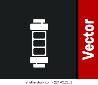 White Battery charge level indicator icon isolated on black background.  Vector