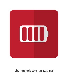 White Battery flat icon on red rounded square on white