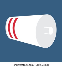 White Battery Icon. Discharged, Empty Battery Status. Red Level Indicator. Vector Illustration