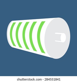 White Battery Icon. Full Battery Charge Status. Green Level Indicator. Vector Illustration