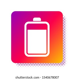 White Battery icon isolated on white background. Square color button. Vector Illustration