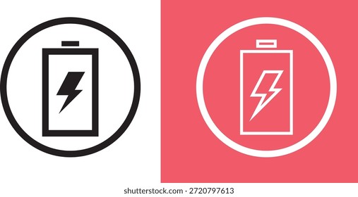 A white battery icon with a lightning bolt is displayed on a red background