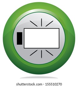White battery icon on round green button. Abstract vector illustration.