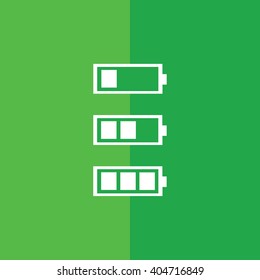 White battery icon vector illustration. Green background