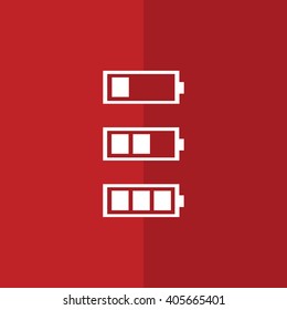 White battery icon vector illustration. Red background