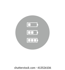 White battery icon vector illustration. Gray circle. Gray button