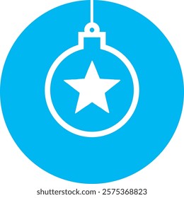 A white baubles with a star icon on a light blue circular background, symbolizing festive elegance and holiday spirit. The design evokes a sense of celebration, perfect for decorating and spreading jo