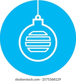 A white baubles with stripes icon on a light blue circular background, symbolizing holiday cheer, decoration, and festive spirit. The design captures the essence of celebrations, bringing warmth and j