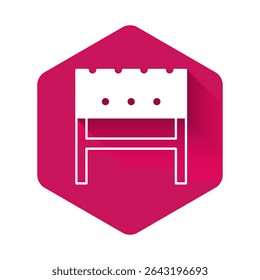 White BBQ brazier icon isolated with long shadow background. Pink hexagon button. Vector