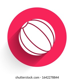 White Beach ball icon isolated with long shadow. Red circle button. Vector Illustration