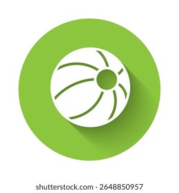 White Beach ball icon isolated with long shadow. Children toy. Green circle button. Vector