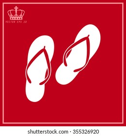 White Beach slippers. Single flat icon on the circle. Vector illustration